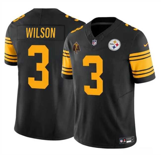 Men & Women & Youth Pittsburgh Steelers #3 Russell Wilson Black F.U.S.E. With Walter Payton Patch Color Rush Limited Stitched Jersey